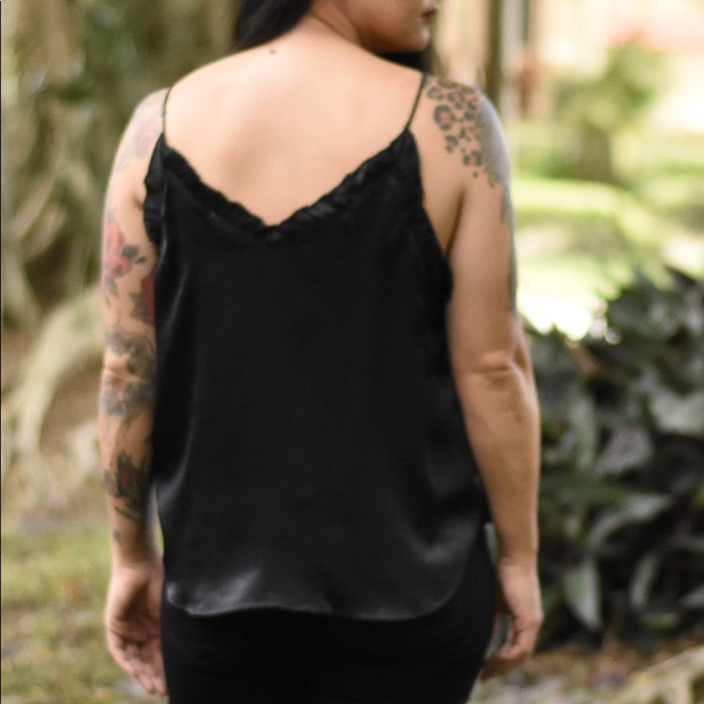 Black Ruffled Satin Cami - Picture 3 of 3